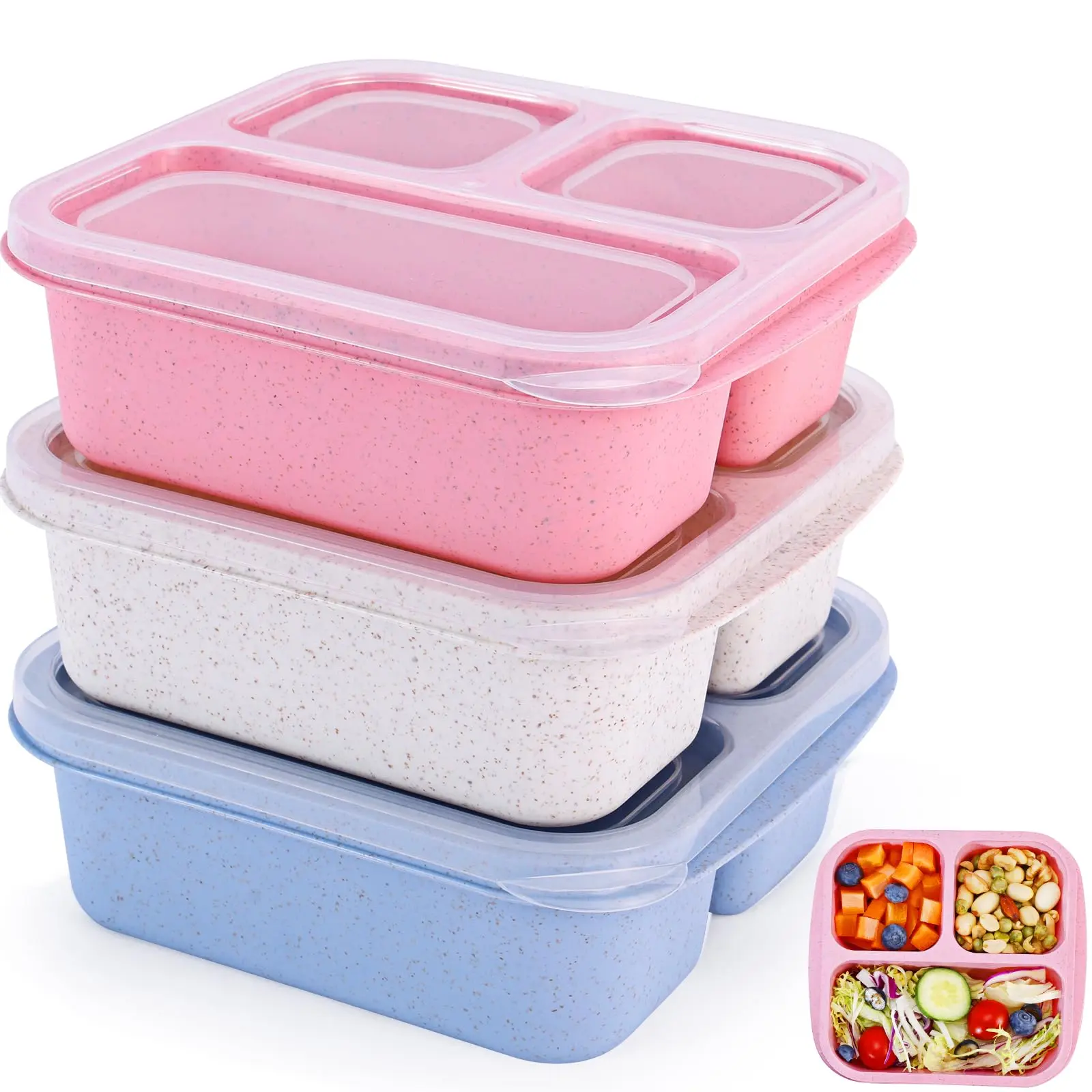 Lunch Box with Lid & Cutlery, Luncheaze Lunch Box, 3 Counts/set Reusable Lunch Container with 3 Compartments, Food Storage Container for Home Office School, Lunchbox, Meal Prep Containers, Storage Lunch Boxes