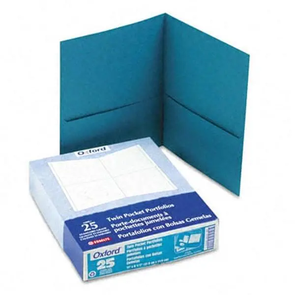 Esselte Pendaflex 57555 Twin-Pocket Business Portfolio, Embossed Faux Leather Grain, 10% Post Consumer Recycled Paper, Teal, 25-Count Box