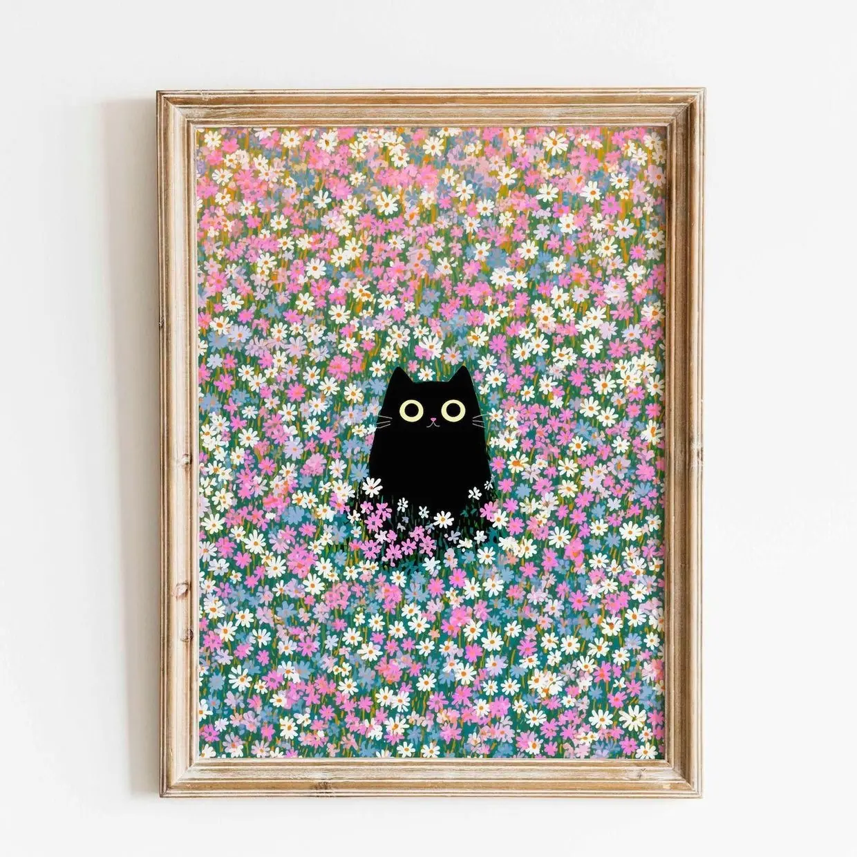 Black Cat Floral Wall Art Cute Kawaii Poster Dopamine Home Decor Print Gift B