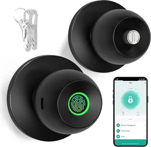 EUERTE Fingerprint Door Lock, Smart Fingerprint Door Knob with Lock,Traditional Push-button Biometric Door Lock with App Control & Key, Keyless Thumbprint Entry Door Lock for Bedroom, Front Door, Home, Apartment Office