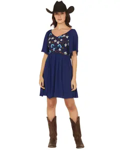 Shyanne Women's Embroidered Crinkle Flutter Sleeve Mini Dress - Swsp25d45-Bl