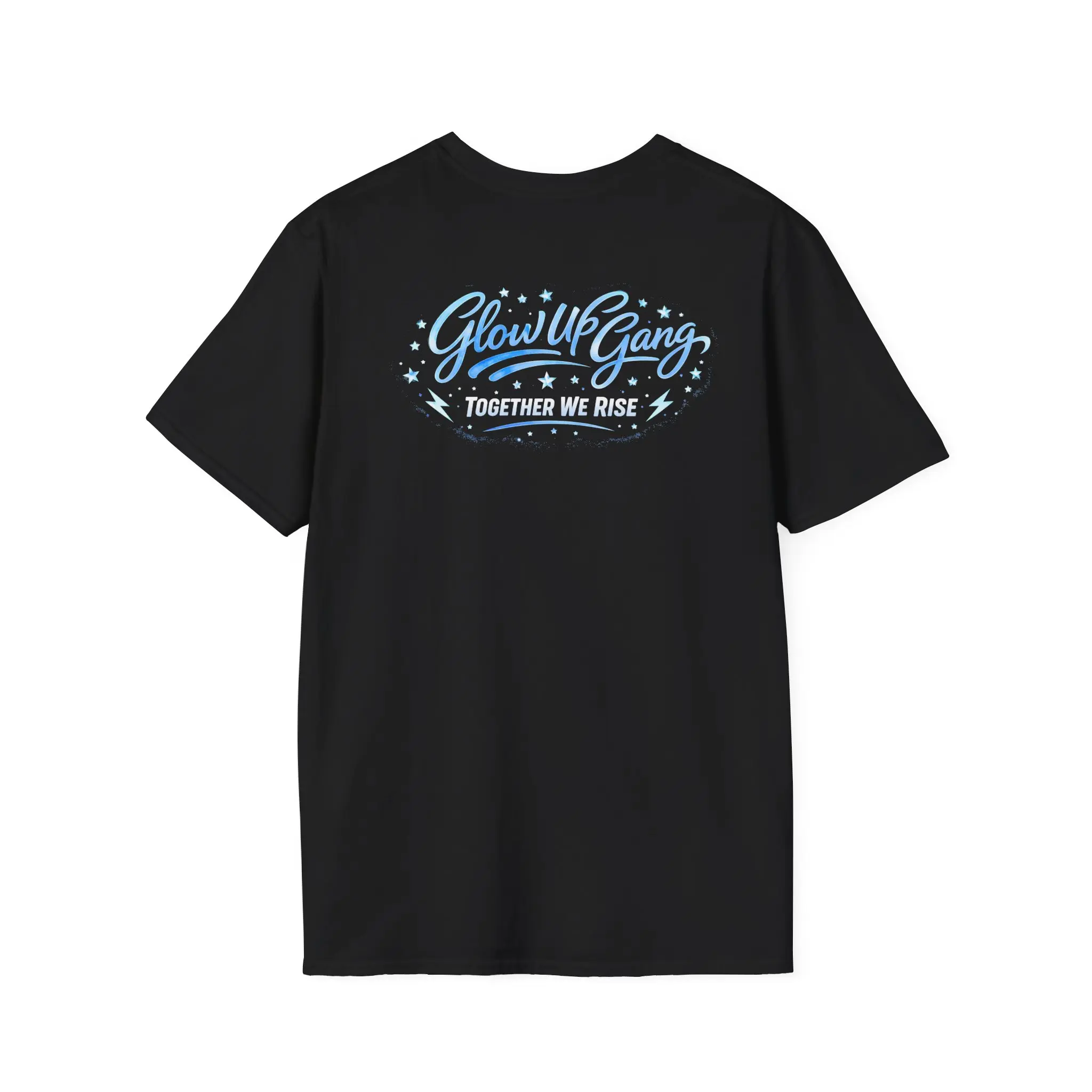 Men's @jordan_bradley Official Creator Streetwear T-Shirt - "Glow Up Gang - Together We Rise" Blue Text Prints, Drape Top, Shortsleeve, Ribbed, Graphics, Knit, Crewneck, Round Neck, Breathable, Casual