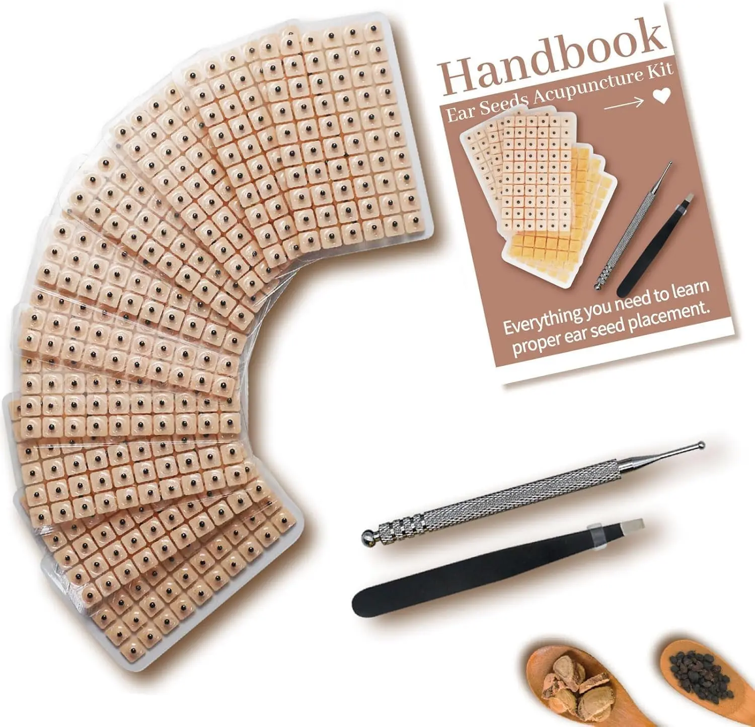 Mother Day Gift 600 Pcs Ear Seeds Kit – Natural Vaccaria Seeds for Auricular Acupressure – Complete Reflexology Set with Acupuncture Pen, Tweezers & Ear Chart – Non-Invasive Self-Adhesive Beads for Wellness