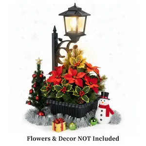 2-in-1 Outdoor Solar Light & Flower Pot, IP44 Waterproof Post Lights Lamp Lantern for Patio Deck Door Pathway Backyard Garden Front Porch Decor, Auto-Light, Wall Mount or Freestanding