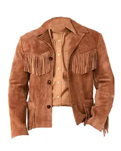 MotorCycleJackets Men’s Brown Suede Fringe Western Leather Jacket