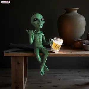 Cute Alien UFO Resin Ornament Mini Figurine, Unique Funky Home Decor, Outdoor Backyard Garden Decor for Living Room Bedroom Desk Shelf Patio Lawn Decorative Sculpture