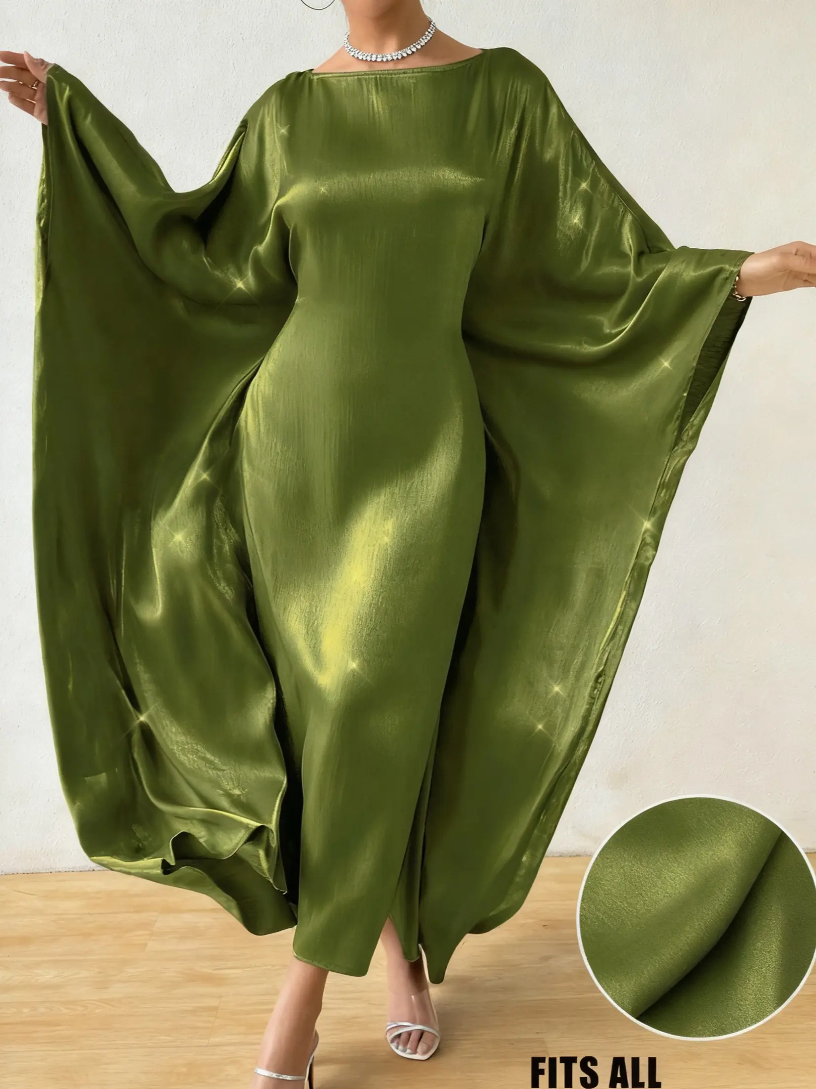 【Plus Size】 Women's Solid Color Abaya, Modest Round Neck Long Sleeve Dress for Daily Wear, Elegant Abaya, Modest Islamic Clothing for Womensummer women’s clothing, crew neck batwing sleeves, loose fit, casual vacation party dress Maxi Islamic campingessen