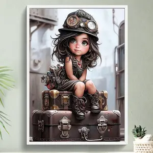 Paint By Numbers Kit On Canvas DIY Oil Art Girl on The Suitcase Picture 50x70cm