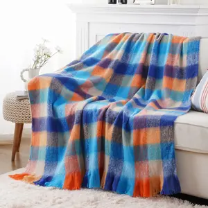 Battilo I Mohair Plaid Throw Blanket,Christmas Decor, 50"x60"