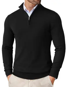 COOFANDY Men's Quarter Zip Up Sweaters Slim Fit Lightweight Mock Neck Pullover Casual Polo Sweaters