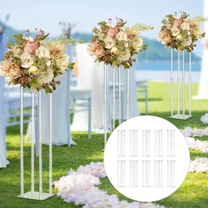 Acrylic Vases Wedding Centerpieces for Tables - 10 Pcs Clear Column Flower Stand, 23.6in Tall Flower Vases for Centerpieces, Geometric Vases for Centerpieces Bulk, Birthday Party, Home Decor