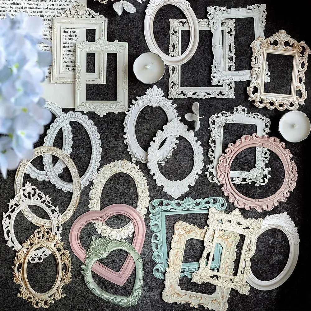 40 Sheets Lace Frames Scrapbook Paper, Vintage Hollow Embossed Photo Materials for DIY Junk Journal Crafts, Journaling Scrapbooking Supplies, Window Decoration Background Paper ﻿