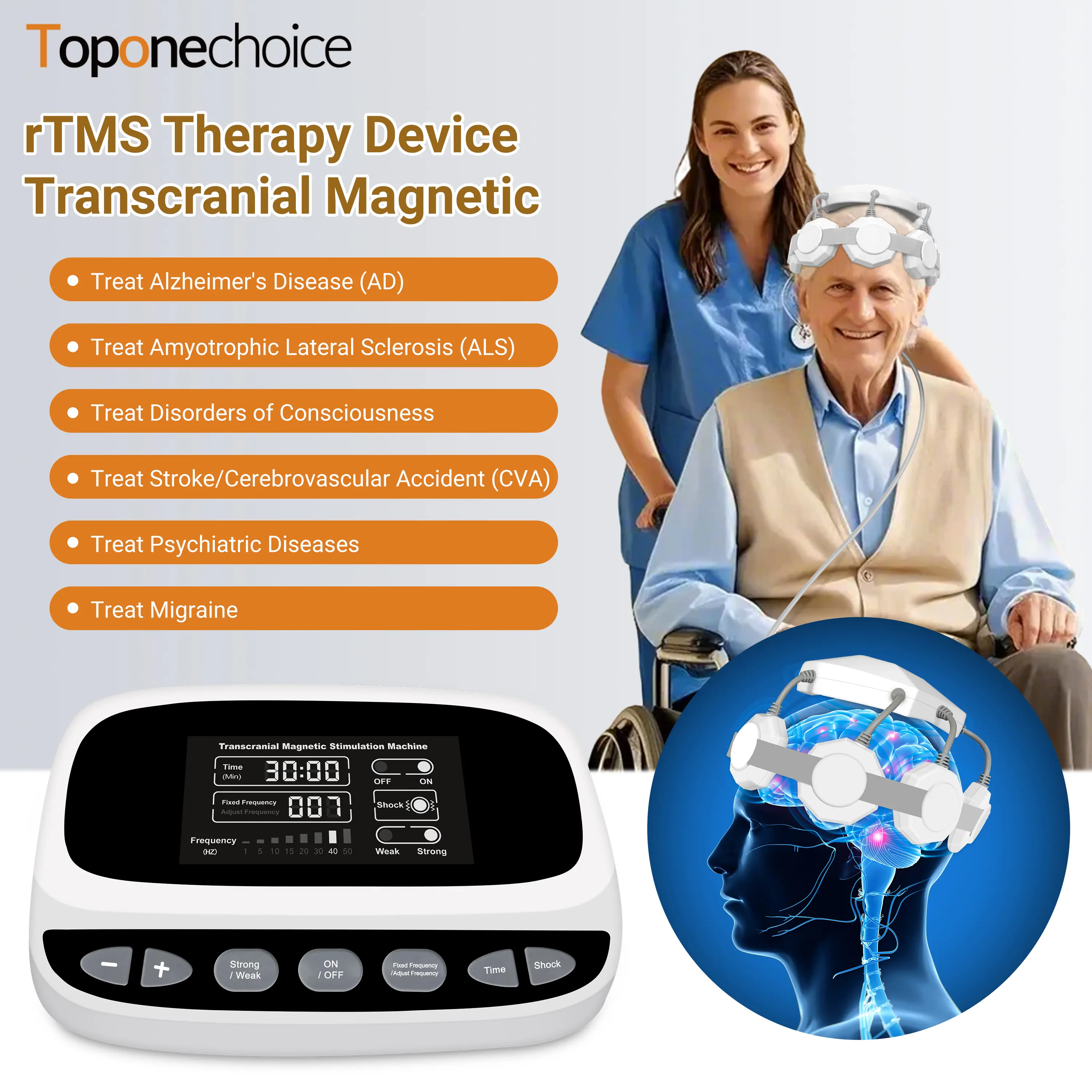 Toponechoice TMS rTMS Transcranial Magnetic Stimulation Machine, Pulsed Magnetic Field Therapy Bracelet, Non-Invasive Biomagnetic Healing Device for Brain Wellness, Relaxation Support, Neural Comfort & Daily Neuro Care at Home