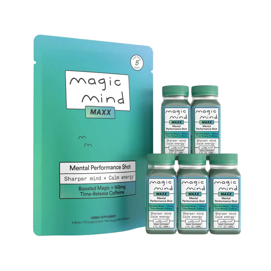 Magic Mind MAXX Mental Performance Shot | Maximum Strength | 165mg Time-Release Caffeine | Lion's Mane, Ashwagandha, Citicoline | 6+ Hours of Focus & Energy | 5x Better Absorption | 2oz | 5 Pack