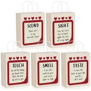 Mother's Day 5 senses Gift Bags for Her Sight Smell Touch Taste Sound Goodie Bags Paper Gift Bags with Handles Love Heart,Present Wrappings for Christmas Galentine Wedding Birthday Mother Day