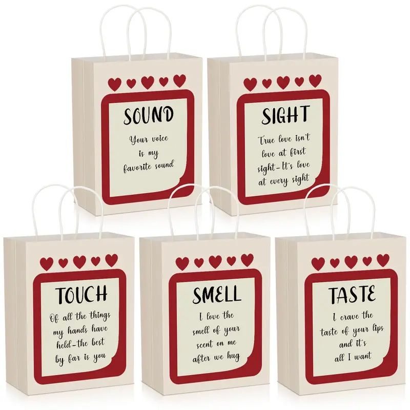 Mother's Day 5 senses Gift Bags for Her Sight Smell Touch Taste Sound Goodie Bags Paper Gift Bags with Handles Love Heart,Present Wrappings for Christmas Galentine Wedding Birthday Mother Day