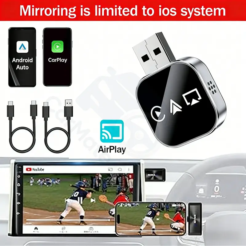 2026 Version 3-in-1 Wireless CarPlay Car Connectivity Adapter - Mini Bluetooth Adapter for Factory Wired Vehicles, AirPlay Mirroring, No-Battery Design for iPhones, Carplay Converter