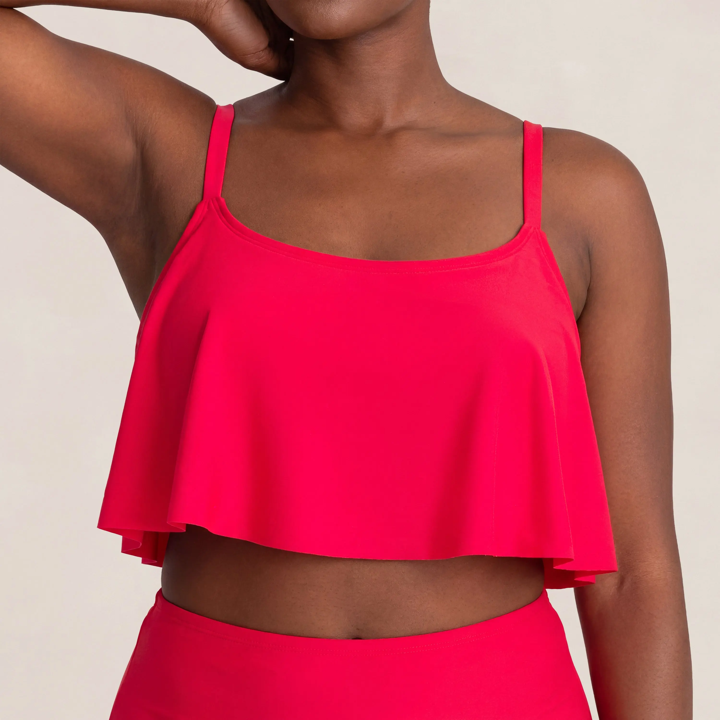 Shapermint Essentials Swim Ruffled Bikini Top | Adjustable Bikini Top with Removable Cups & UPF 50