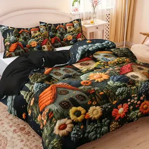 3-Piece Floral Garden Print Bedding Set (1 Fitted Sheet + 2 Pillowcases), Polyester Fiber Material, Universal Fit, No Comforter Included