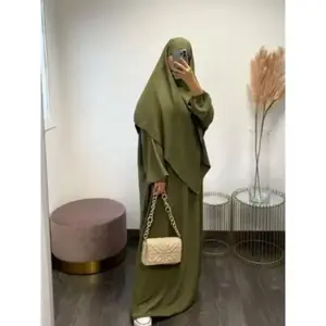 Eid Muslim Women Long Khimar 2 Piece Set Abaya Dress Prayer Garment Hijab Full Cover Islamic Ramadan Kaftan Djellaba