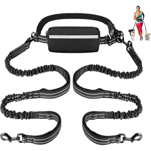 Hands Free Dog Leash for 2 Dogs, Adjustable Waist Leash for Medium Large Dogs Walking, Running, Jogging, Hiking, Dual Handles and Durable Bungee