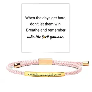 Remember Who The F You Are Motivational Bracelet, Adjustable Braided Rope Stainless Steel Inspirational Jewelry Gift for Women Best Friend Daughter
