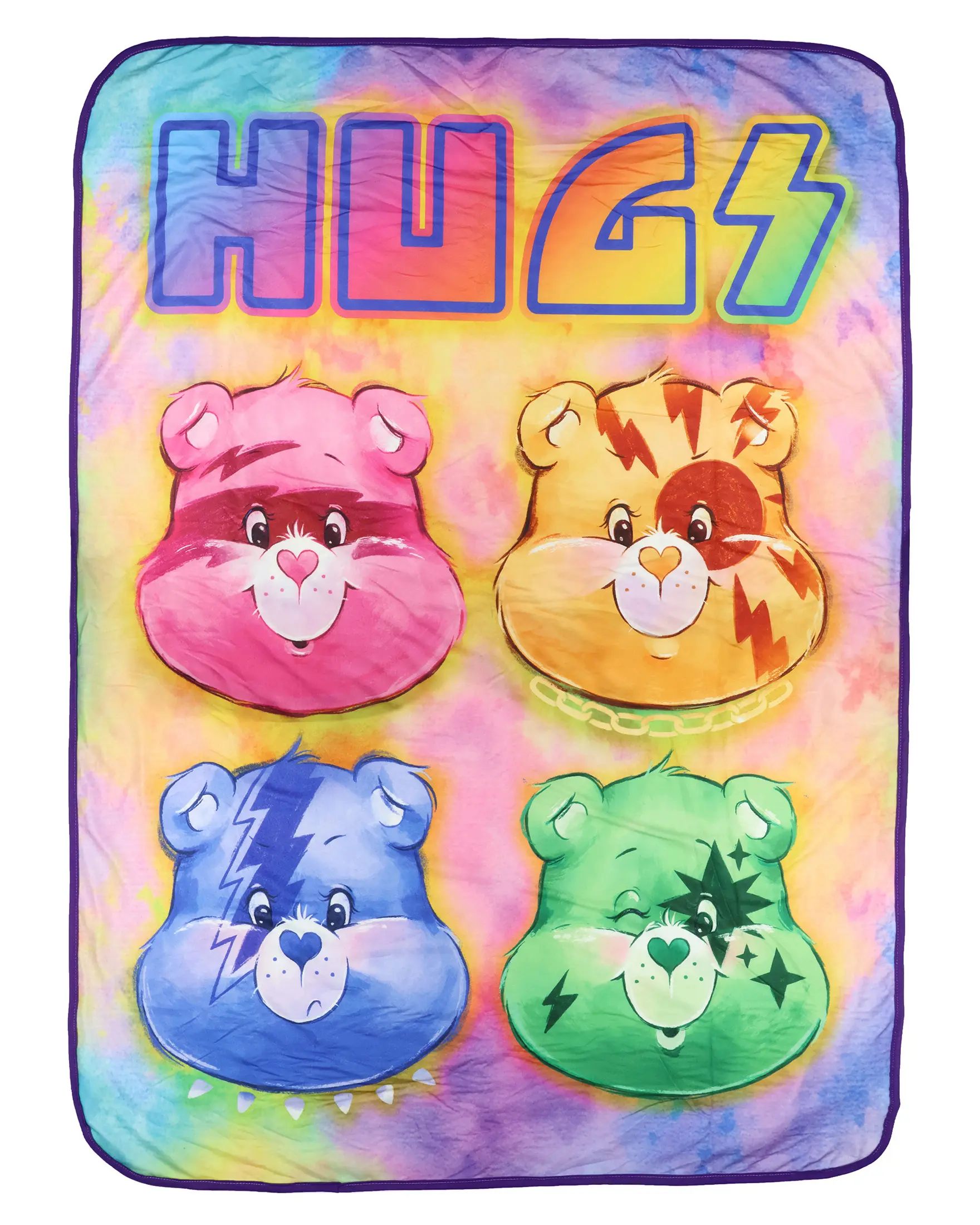 Care Bears Cozy Fleece Throw Blanket - Band, Tie Dye Design - Features Funshine, Grumpy, Good Luck, Cheer Characters - 45"X60" Throw Blankets, Cozy Fleece Blanket