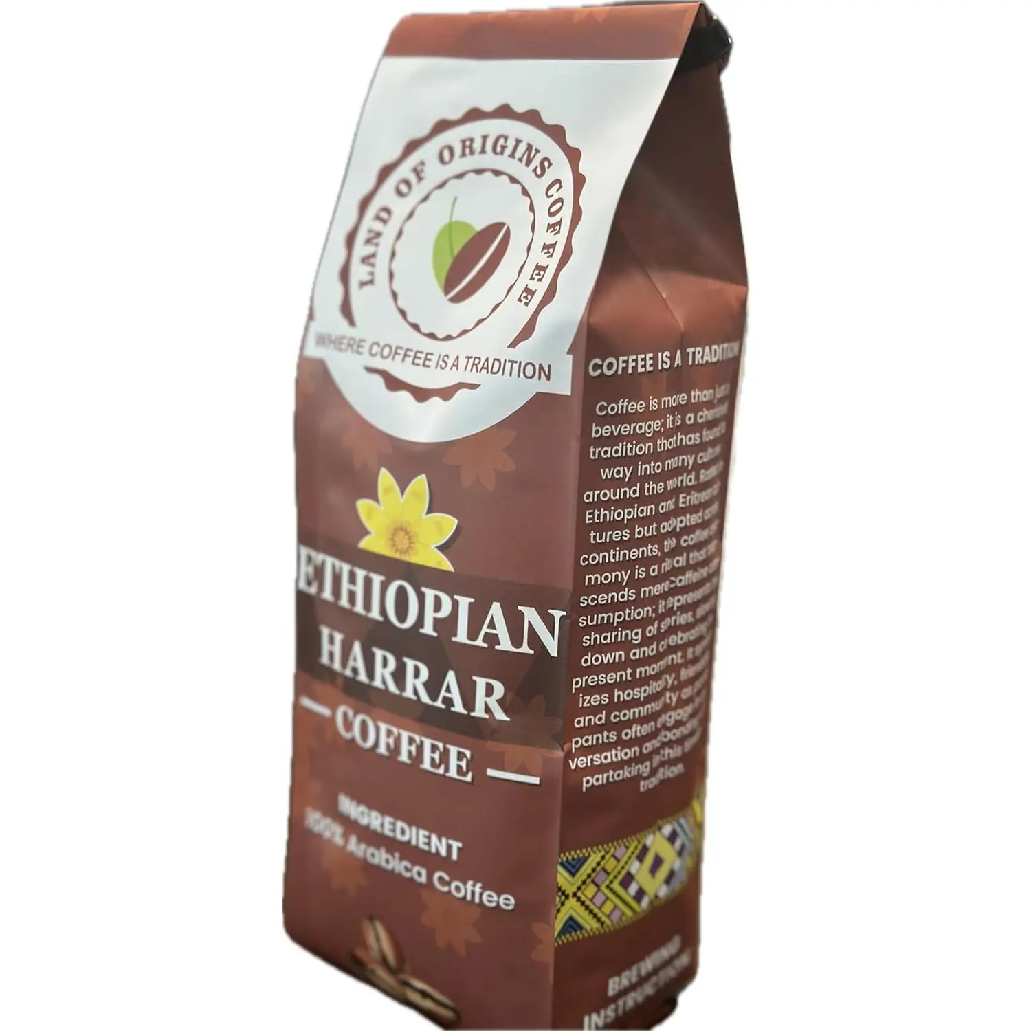 Land of Origins Coffee ETHIOPIAN HARRAR WHOLE BEANS COFFEE, medium roast, single origin,100% Arabica, natural Ethiopian coffee 16oz (1 pound), Beverage, Flavor, Shade Grown