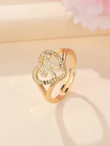 Mother's Day Gift Fashion Heart Shaped Hollow Out Letter Design Cuff Ring, Open Ring, Texture Metal Copper Material Decor Ring, Fashion Accessories For Women & Girls, Fashion Heart Rings