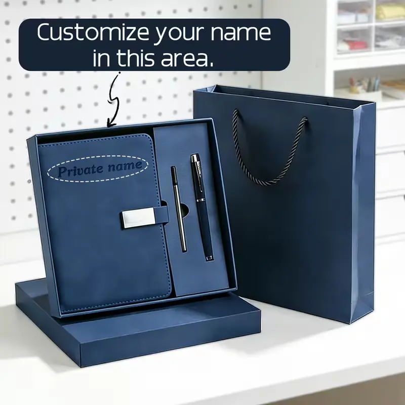 Customizable 3-Piece A5 Faux Leather Notebook and Pen Set - Refillable Pen, Replaceable Inserts, Long-Term Convenience - Ideal Teacher Gifts, Class Graduation Office Stationery
