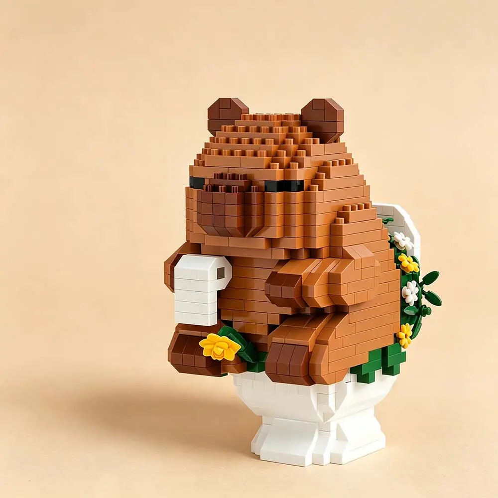Micro Miniature Capybara on Toilet Buildable Blocks Kit - Assembly Blocks Set, Unisex 10+ Years Learning Toy, Collectible Model Figure, Cute House Decoration, Miniature Things Stocking Stuffer Gift