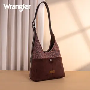 Wrangler Vintage Floral Printed Hobo Bag Fall Purse for Women Brown Corduroy Style Handbag