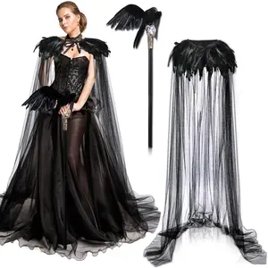 3 count Women Halloween Evil Black Style  Costume  Crow Gothic  Cape  Party Props