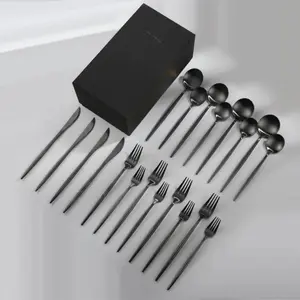 Matte Black Silverware Set for 4,Modern Stainless Steel Brushed Cutlery Set,20-Pieces Flatware Set,Knives Spoons and Forks Set Utensils Set, Dishwasher Safe Dinnerware Tableware