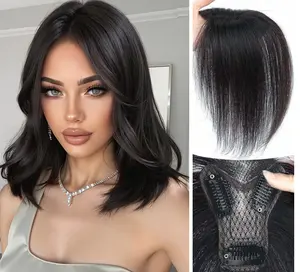 Women's curtain bangs wig piece thick fake bangs made of all real human hair adds the texture of straight hair real hair top bangs fashionable for everyday stylish daily wear covers gray hair French straight bangs natural clip-in extension, wide parting