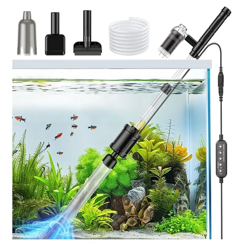 36W Electric Fish Tank Vacuum Gravel Cleaner with Strong Suction, Automatic Change, Algae Removal, Sand Washing, Circulation, Shower & Timed Off Multifunctional Tool