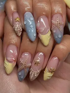 (MTO) Handcrafted Wearable Nail Art 3D Ocean Starfish Seashell Fashion Hand Accessories