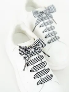 Cute Plaid Wide Shoelaces Set, Metal Head College Style, Perfect for Daily Casual Entertainment, Unisex Fashion Accessories