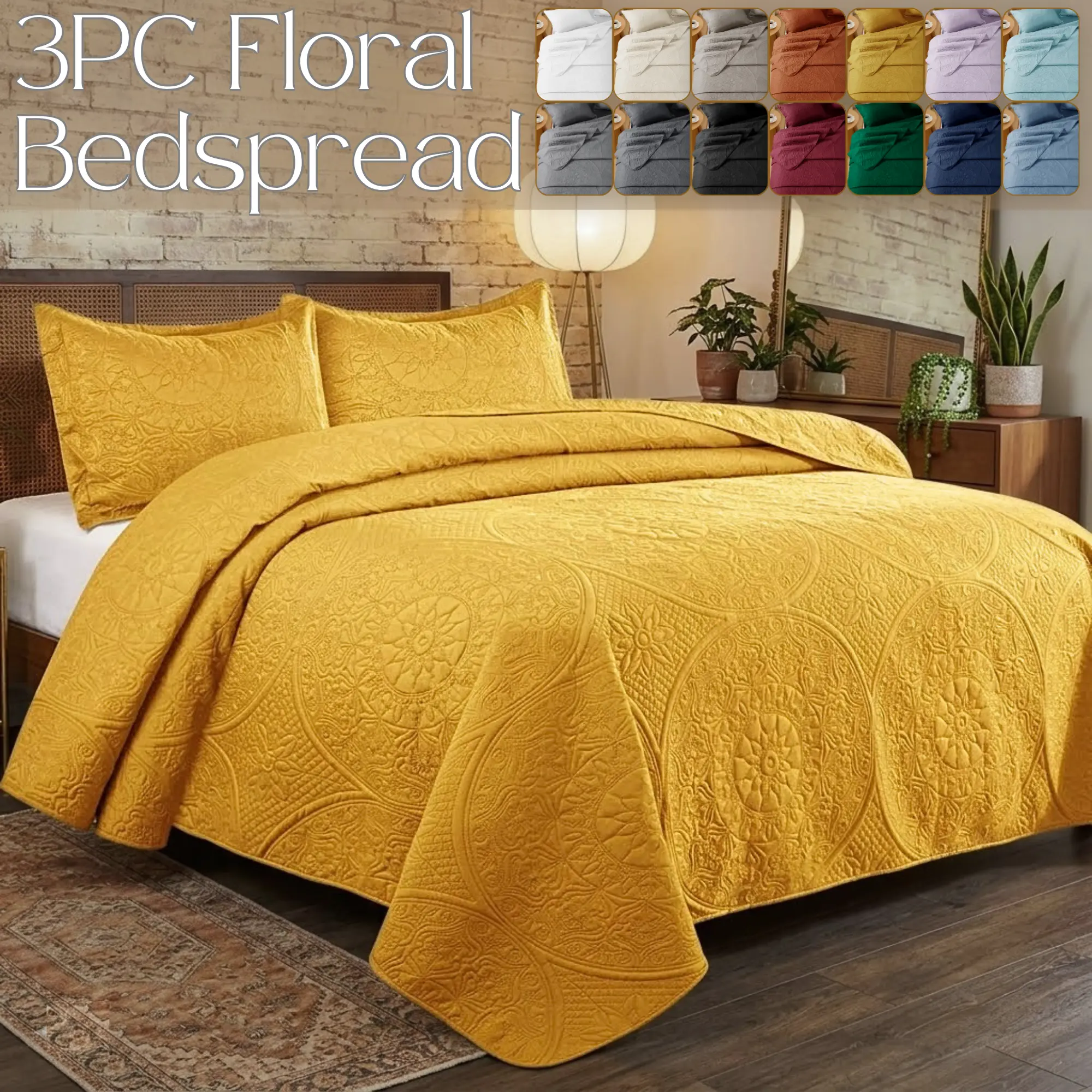 Lightweight Bedspread Queen Size Quilts Bedding Set Modern Style Floral Pattern Coverlet for All Season - Skin-Friendly Soft & Breathable 3 Pieces (1 Quilt, 2 Pillow Shams)