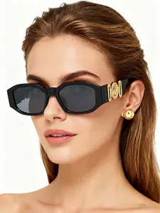 Vintage Gold Carved Sunglasses, Trendy Square Frame Eyewear, Fashion Streetwear Glasses, Casual Pop Art Print, Modern Sunglasses