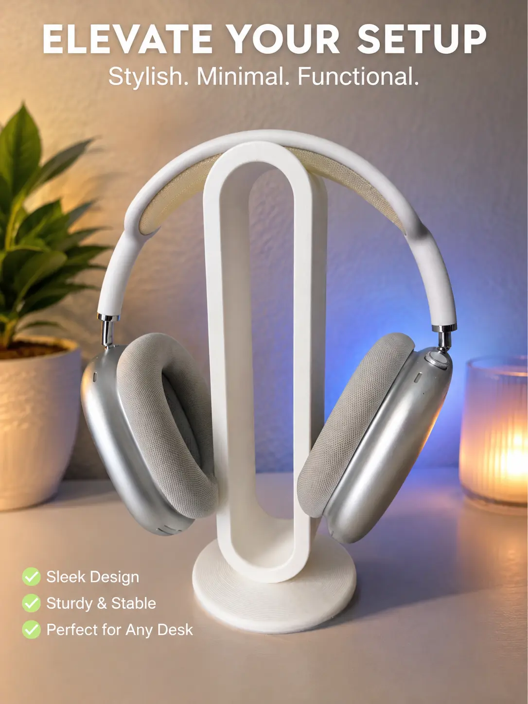 3D Printed Headphone Stand – Modern Desktop Headset Holder for Gaming & Office Setup