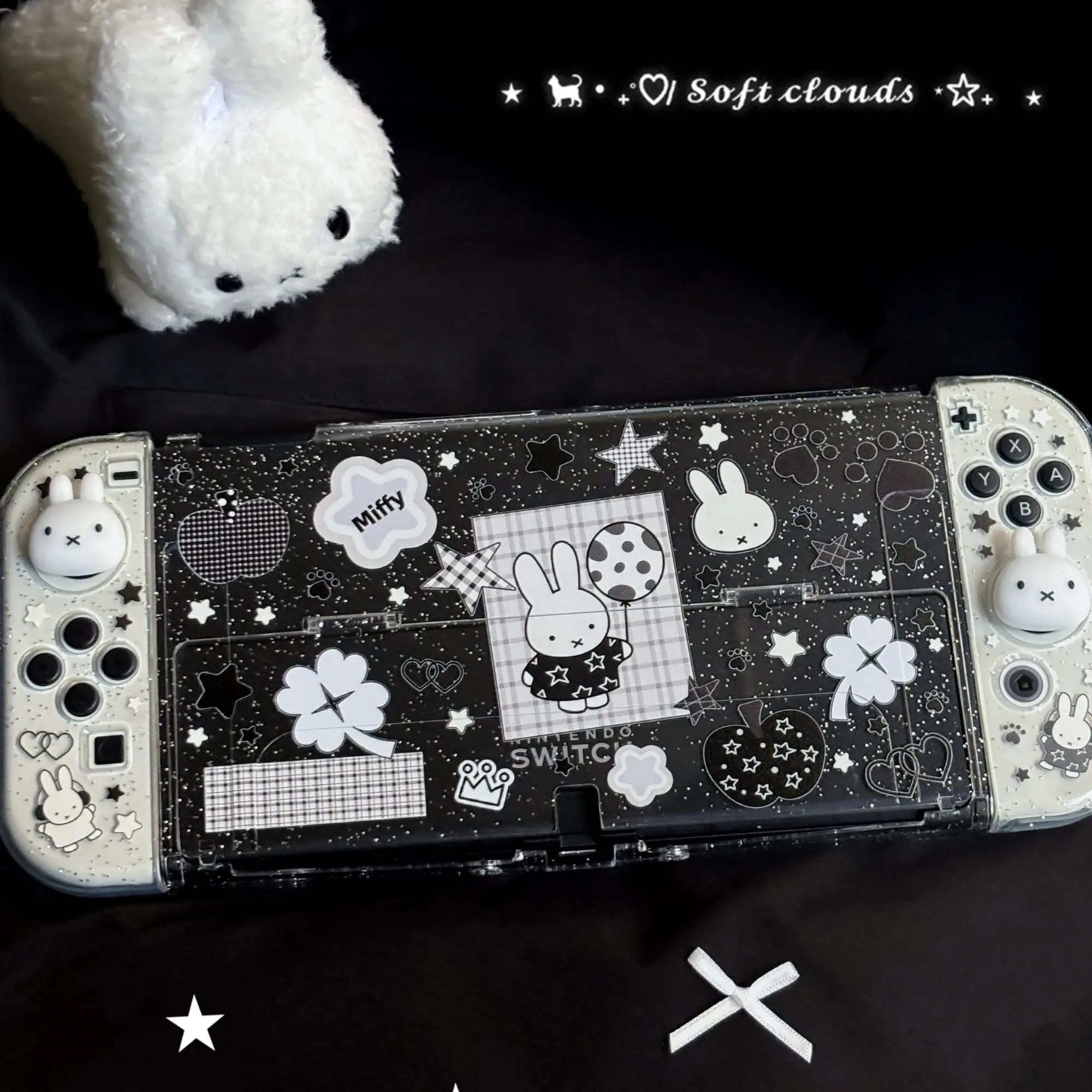 Switch1 Lite Oled Ns2 Protective Case, Gaming Console Accessories, Transparent Glitter Soft Handle Grip, Small Rabbit Design, Compatible with Switch Oled Ns2 Lite, Game Console Accessories