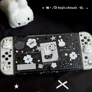 Switch1 Lite Oled Ns2 Protective Case, Transparent Glitter Soft Handle, Small Rabbit Design, Compatible with Switch Oled Ns2 Lite