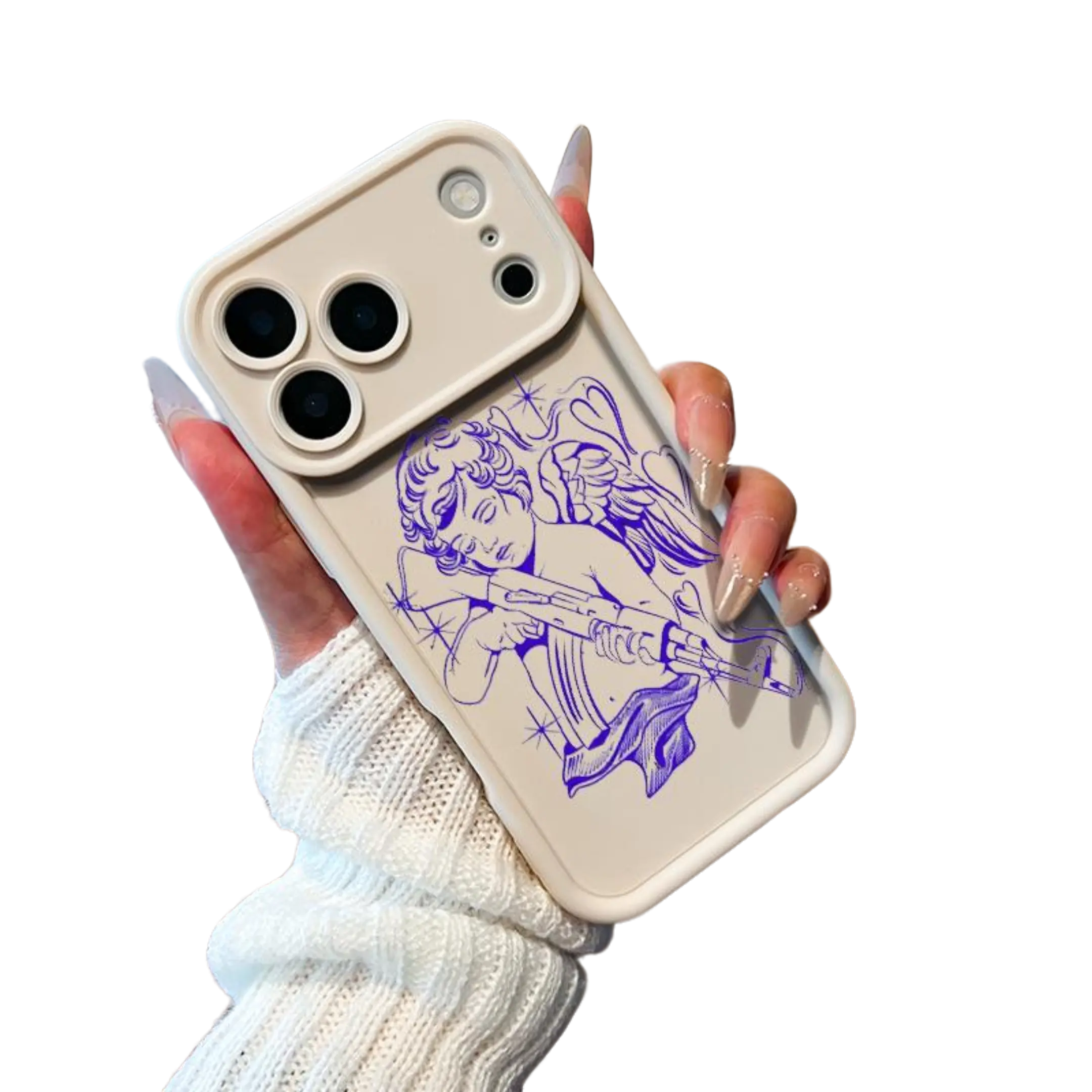 Angel Holding Gun Phone Case， Edgy Baroque Style for iPhone 17 16 15 14 13 12 11 Plus Pro Max. A1