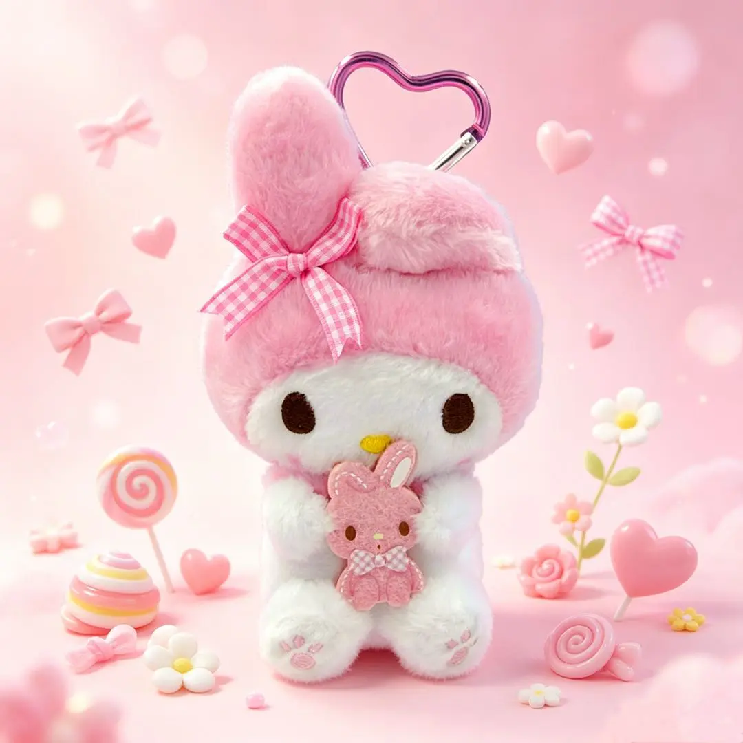 MINISO Sanrio Best Friends Plush Pendant. Adorable Sanrio Character Designs Including My Melody, Soft Fluffy Plush Material, Mini Portable Size To Hang On Backpacks And Handbags, Ideal Decor For Summer Daily Outings