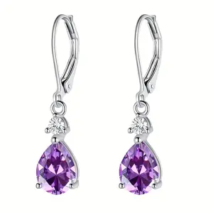 Artificial Crystal Teardrop Earrings - Hypoallergenic Leverback Design, Genuine Gemstone Accent, Comfortable Dramatic Drop for Daily & Special Occasions