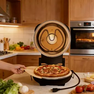 Opulents Vik The Original Countertop Pizza Maker, 800°F Brick Oven with Natural Ceramic Surface, Adjustable Heat Settings & Built-in Thermometer, Black Cream Bundles, Kitchen Appliances for Crispy Crust Pizzas