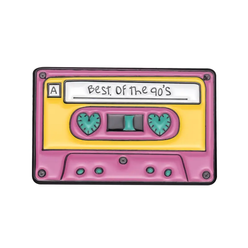 Best Of The 90s Cassette Tape Design Brooch, Vintage Pin Clothes Brooch, Clothes Accessories for Women & Men, Hearts, Fashion Accessory Alloy Brooch Pin