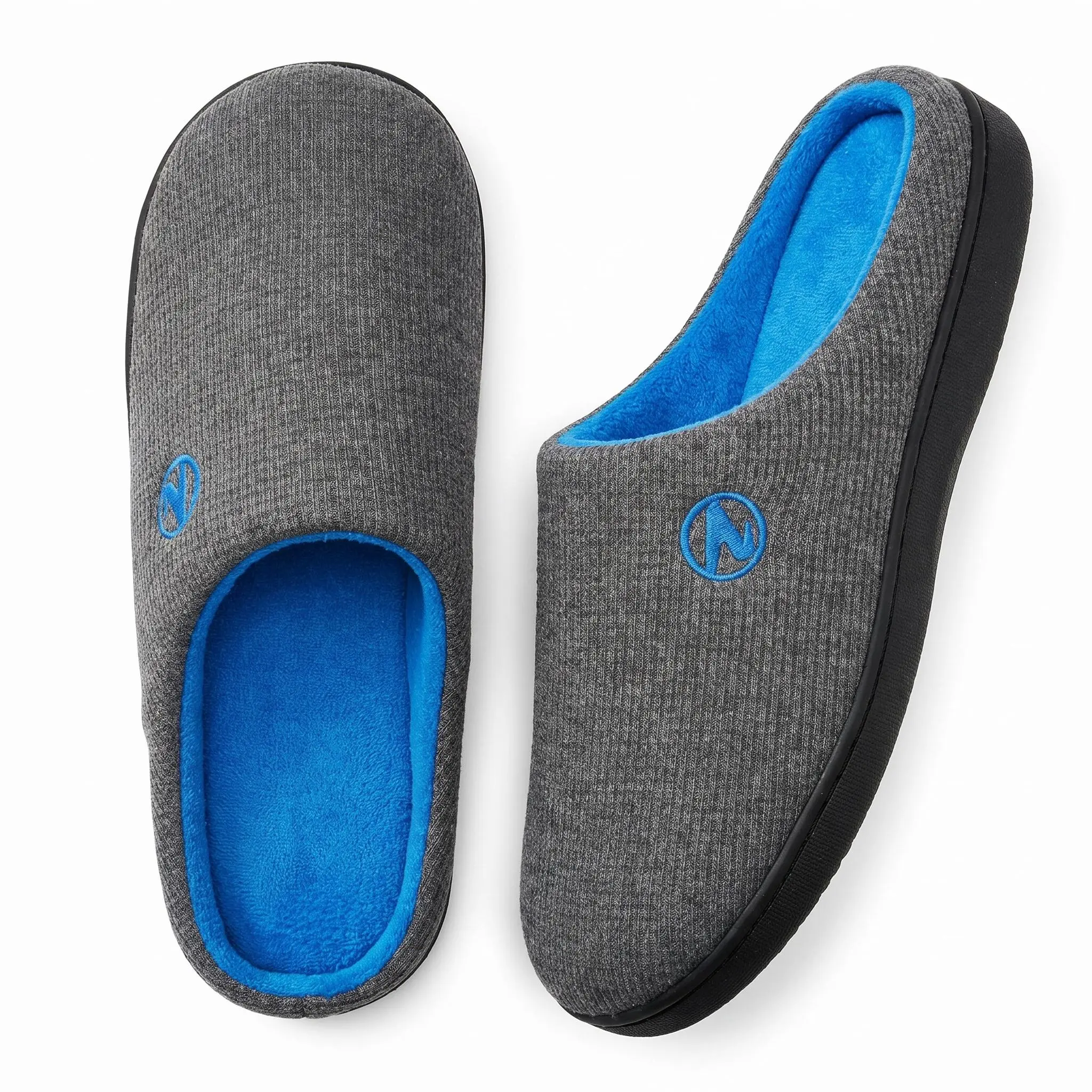 Unisex 2-Tone Gray & Blue Memory Foam Slippers - Casual Soft Slippers, Durable Rubber Sole, Round Toe Home Footwear for Indoor & Outdoor Use,summerwins,summeroutfits,vacationoutfits,beachoutfits, House Slippers tiktokshopbacktoschool