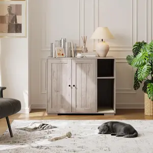 Dog-Proof Large Cat Litter Box Enclosure with Scratch Pad, Large Automatic Litter Box Furniture for Placing Self-Cleaning Litter Box,Litter Cabinet with Outlet,Space for Cat Stuffs